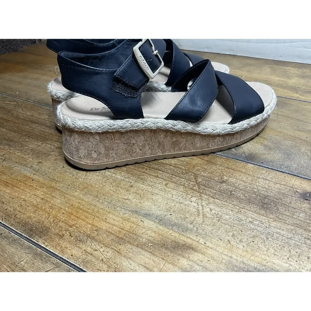 Dr. Scholl's Womens Ellie Espadrille Wedge Sandal Black 7M